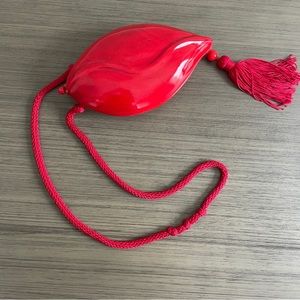 Rafael Sanchez red wooden “Lips” clamshell purse